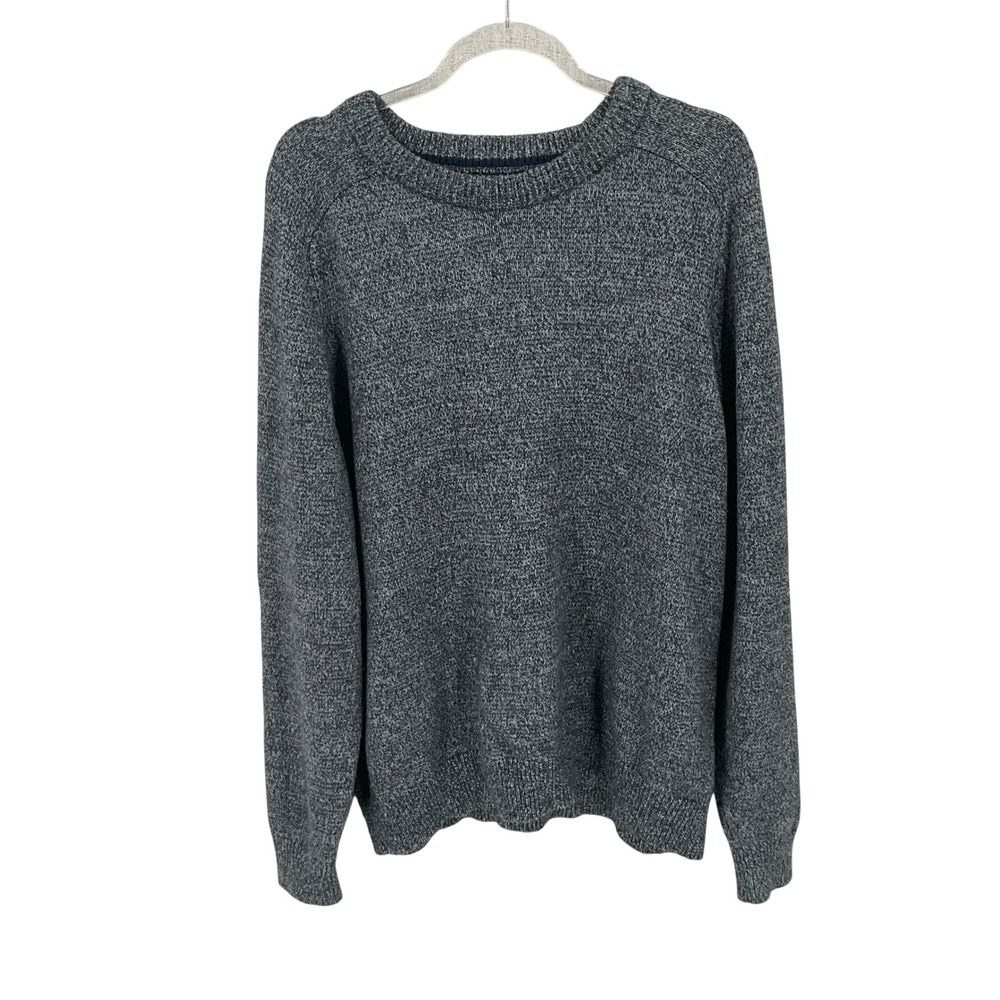 Lands End Sweater Mens XL Gray Wool Blend Crewneck Raglan Classic Minimalist